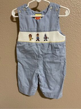 Southern Sunshine Kids Blue Gingham Kids Romper with Smocked Wizard of Oz Motif
